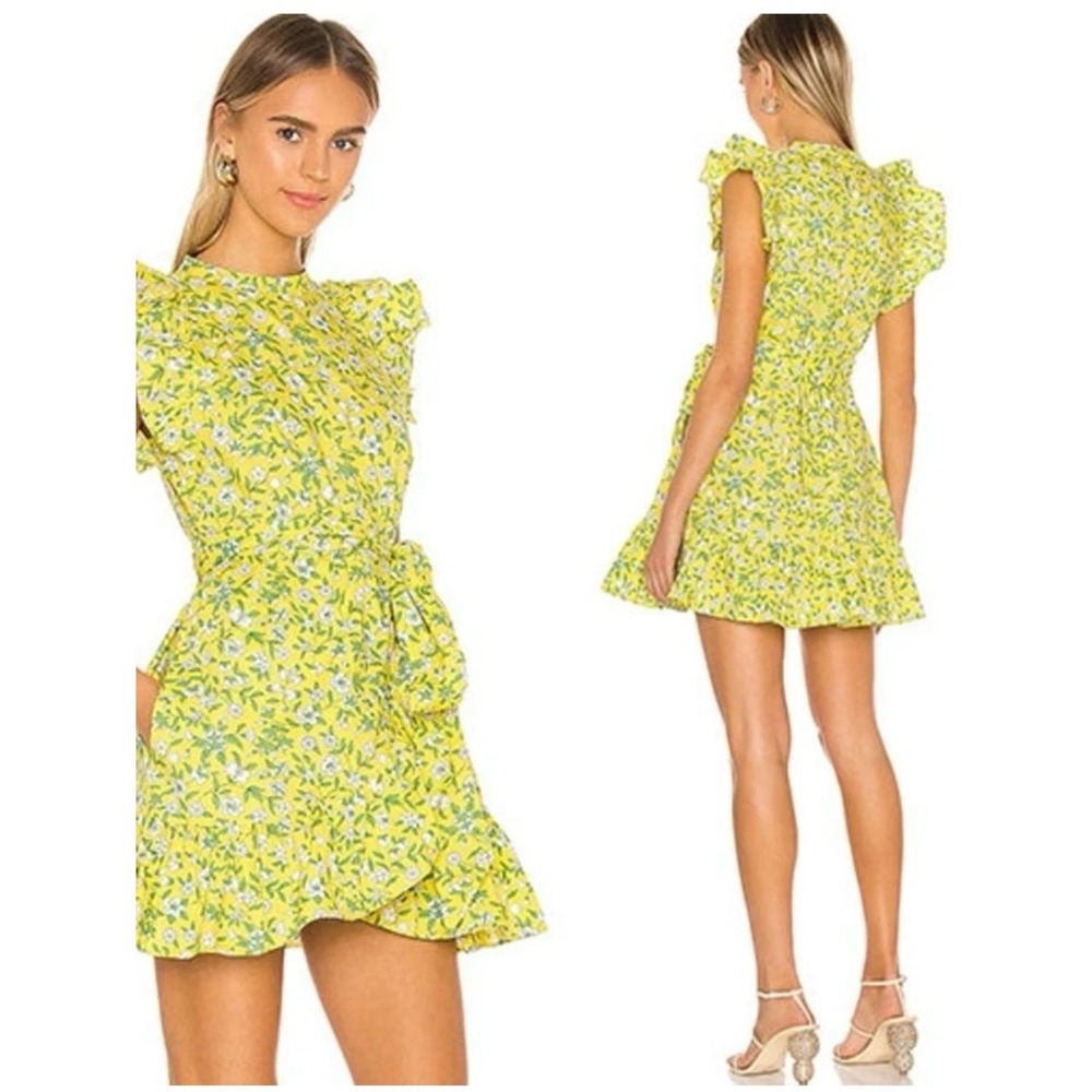 Banjanan Yellow Floral 100% Cotton Ruffle Midi Dress *No Belt* Size XS